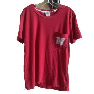 Women’s PINK Bedazzled Nebraska Huskers Short Sleeve Red Shirt Size Large